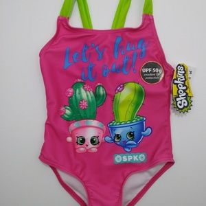 Shopkins Girls Swimsuit Size 5 One Piece Pink